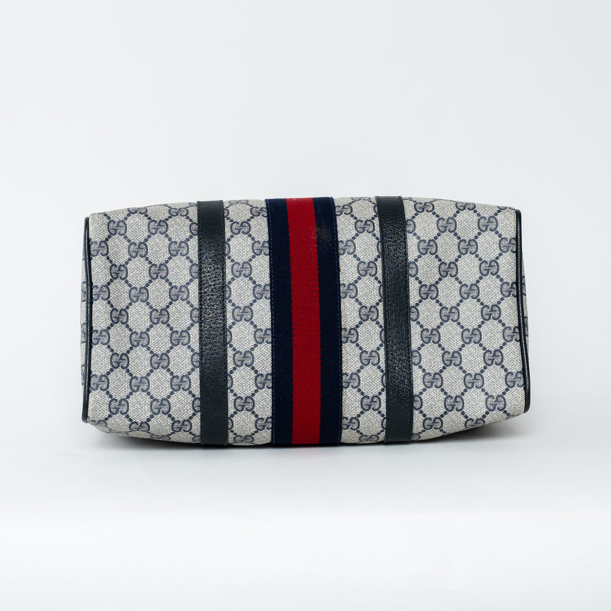 Gucci Navy Blue GG Supreme Canvas Web Sherry Line Vintage Boston Bag