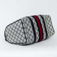 Gucci Navy Blue GG Supreme Canvas Web Sherry Line Vintage Boston Bag