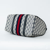 Gucci Navy Blue GG Supreme Canvas Web Sherry Line Vintage Boston Bag