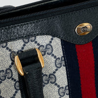 Gucci Navy Blue GG Supreme Canvas Web Sherry Line Vintage Boston Bag