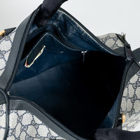 Gucci Navy Blue GG Supreme Canvas Web Sherry Line Vintage Boston Bag