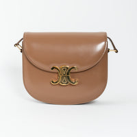 Celine Tan Shiny Calfskin Leather Triomphe Besace Clea Flap Bag