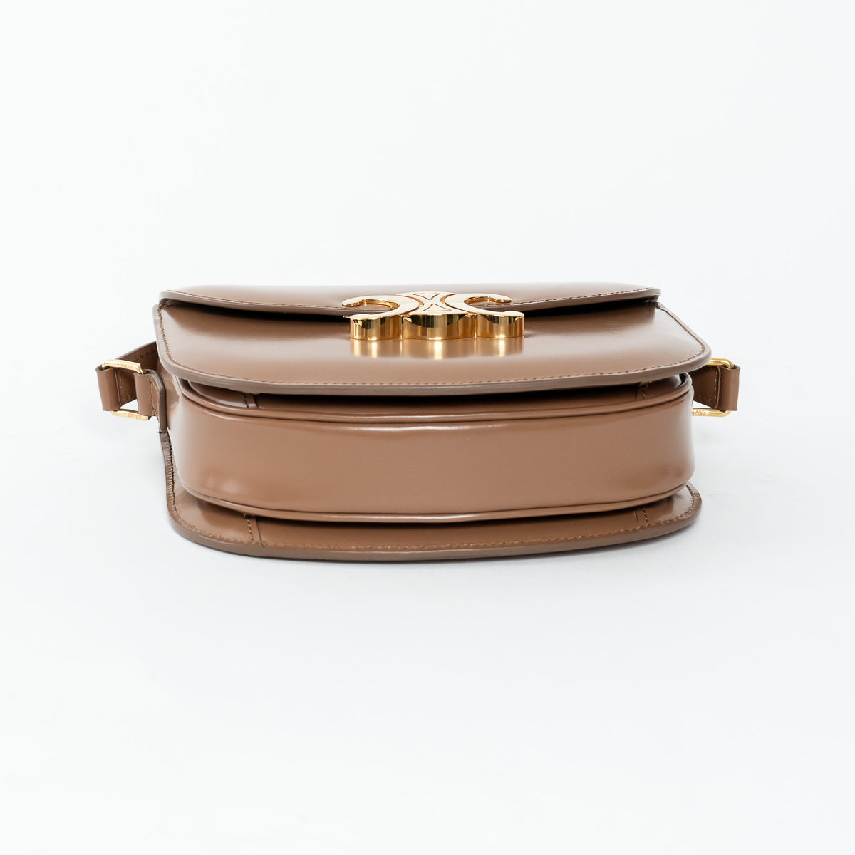 Celine Tan Shiny Calfskin Leather Triomphe Besace Clea Flap Bag