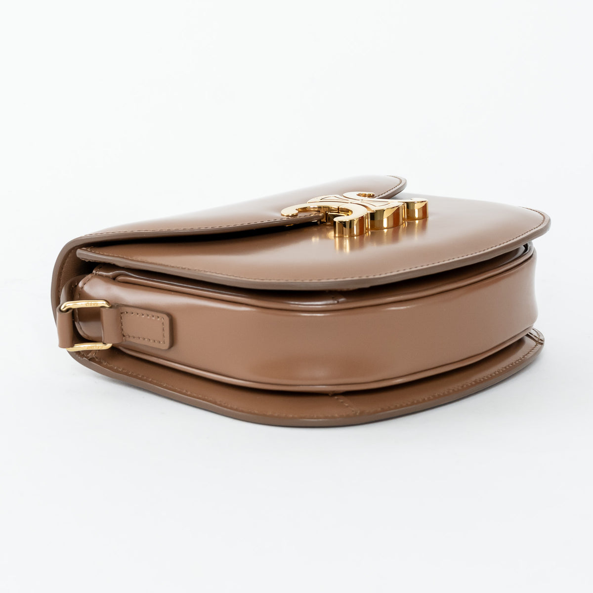 Celine Tan Shiny Calfskin Leather Triomphe Besace Clea Flap Bag