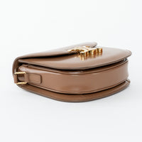 Celine Tan Shiny Calfskin Leather Triomphe Besace Clea Flap Bag