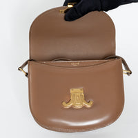 Celine Tan Shiny Calfskin Leather Triomphe Besace Clea Flap Bag