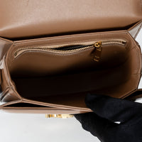 Celine Tan Shiny Calfskin Leather Triomphe Besace Clea Flap Bag