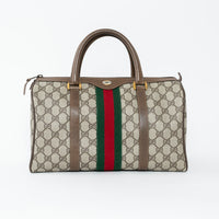Gucci Beige GG Supreme Canvas Web Sherry Line Vintage Boston Bag