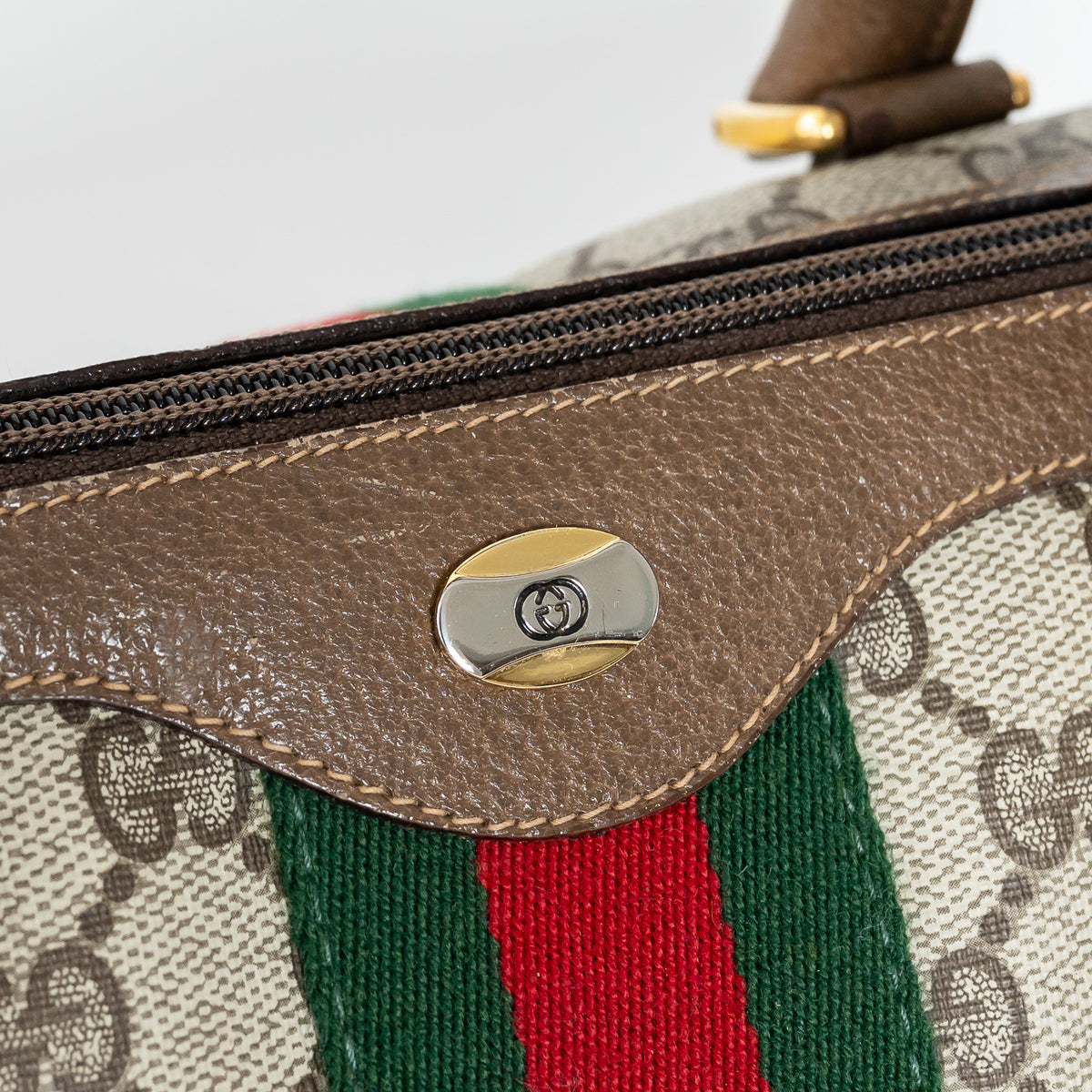 Gucci Beige GG Supreme Canvas Web Sherry Line Vintage Boston Bag