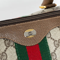 Gucci Beige GG Supreme Canvas Web Sherry Line Vintage Boston Bag