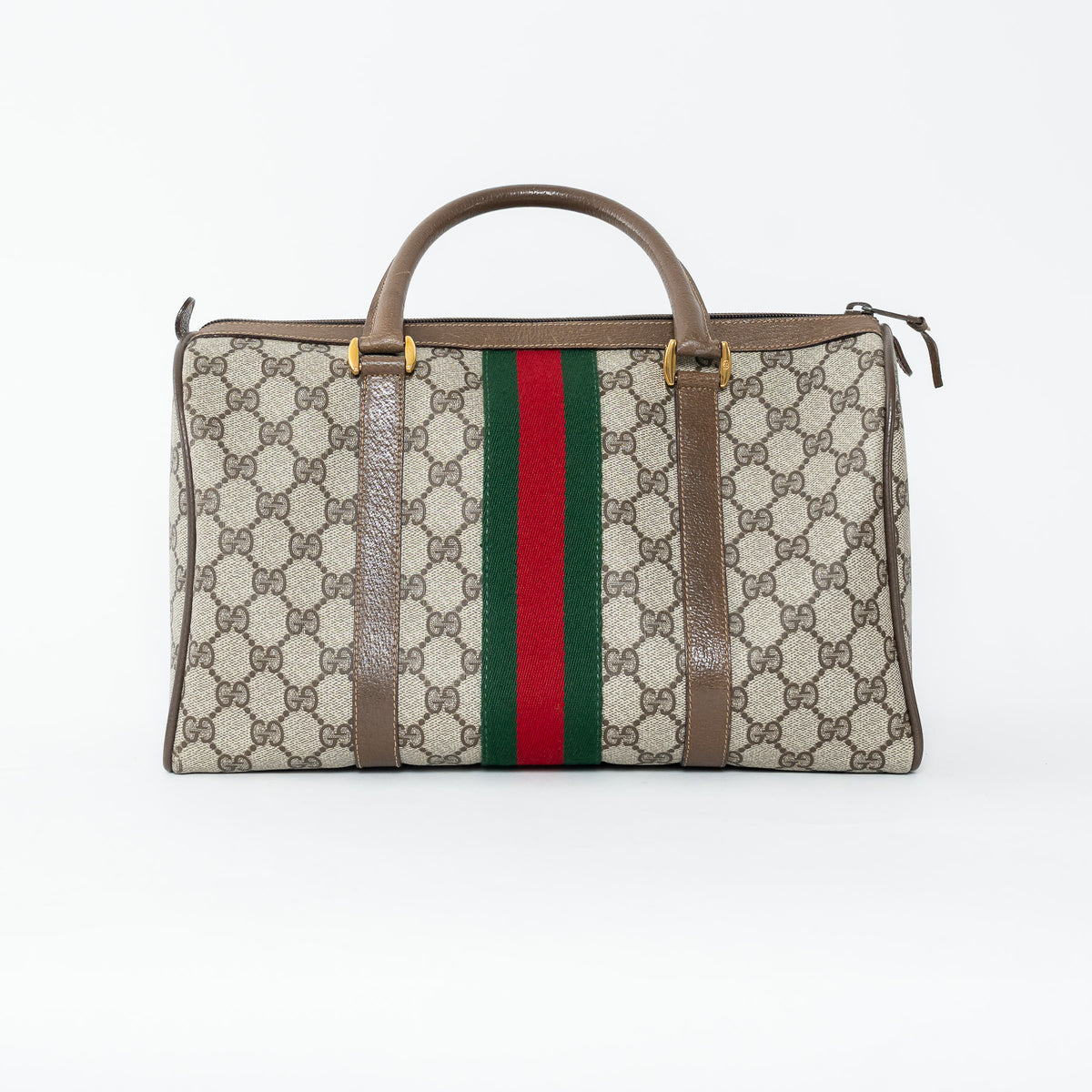 Gucci Beige GG Supreme Canvas Web Sherry Line Vintage Boston Bag