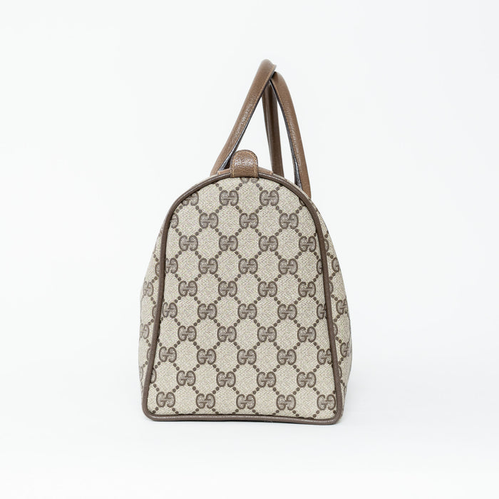 Gucci Beige GG Supreme Canvas Web Sherry Line Vintage Boston Bag