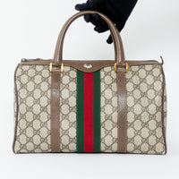 Gucci Beige GG Supreme Canvas Web Sherry Line Vintage Boston Bag