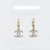 Pre-Loved Chanel™ Gold Tone Faux Pearl Embellished Logo Hook Earrings
