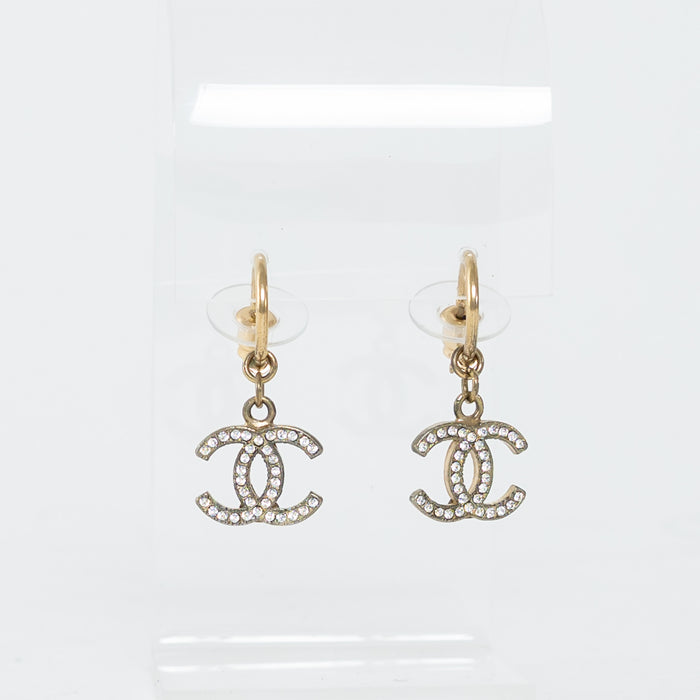 Pre-Loved Chanel™ Gold Tone Faux Pearl Embellished Logo Hook Earrings