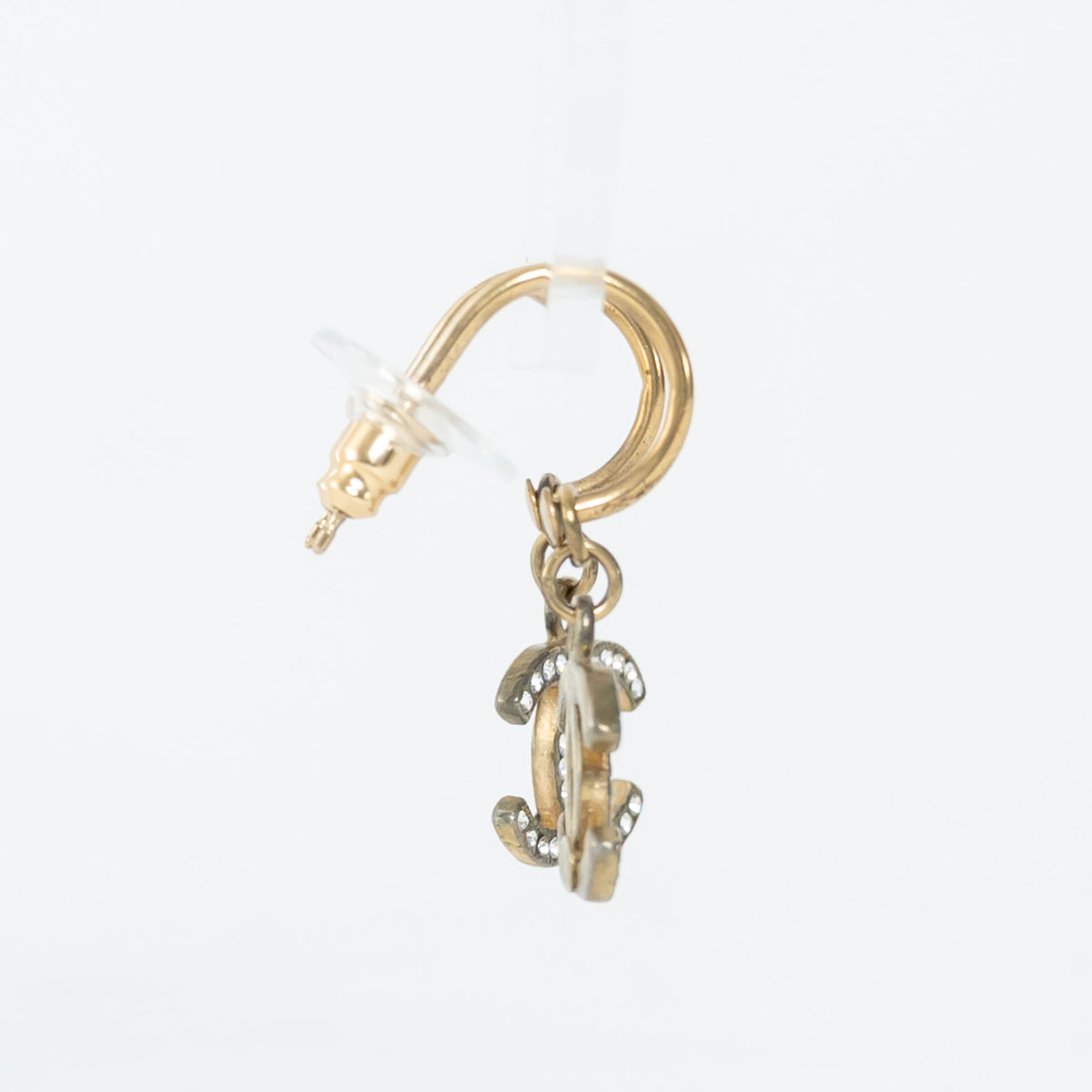 Pre-Loved Chanel™ Gold Tone Faux Pearl Embellished Logo Hook Earrings