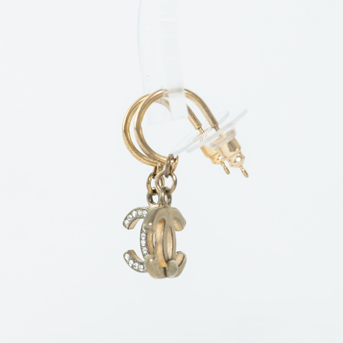 Pre-Loved Chanel™ Gold Tone Faux Pearl Embellished Logo Hook Earrings