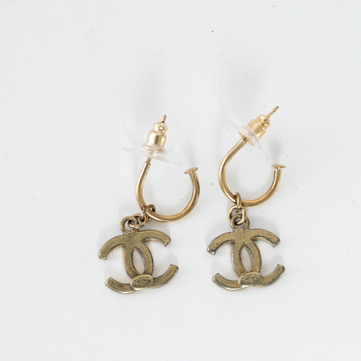 Pre-Loved Chanel™ Gold Tone Faux Pearl Embellished Logo Hook Earrings