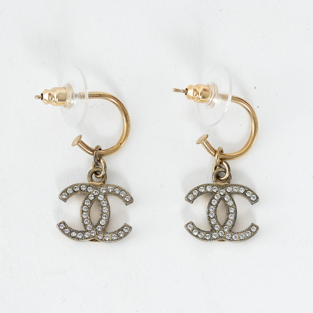 Pre-Loved Chanel™ Gold Tone Faux Pearl Embellished Logo Hook Earrings