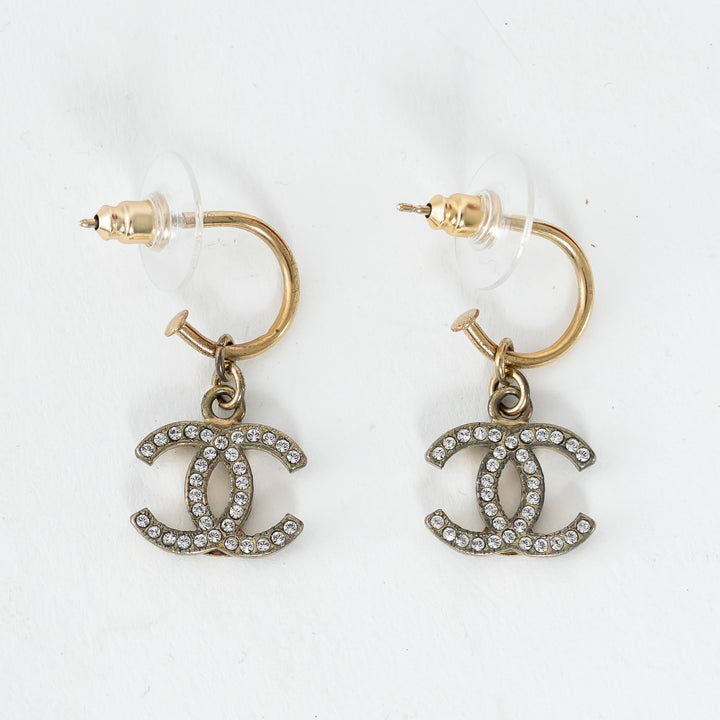 Pre-Loved Chanel™ Gold Tone Faux Pearl Embellished Logo Hook Earrings