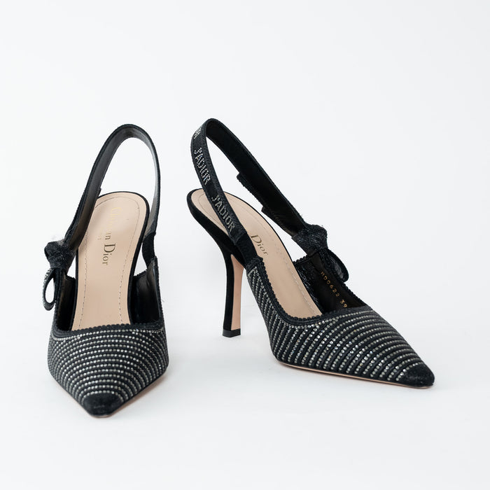 Dior Black Crystal Embellished Slingbacks Size 39