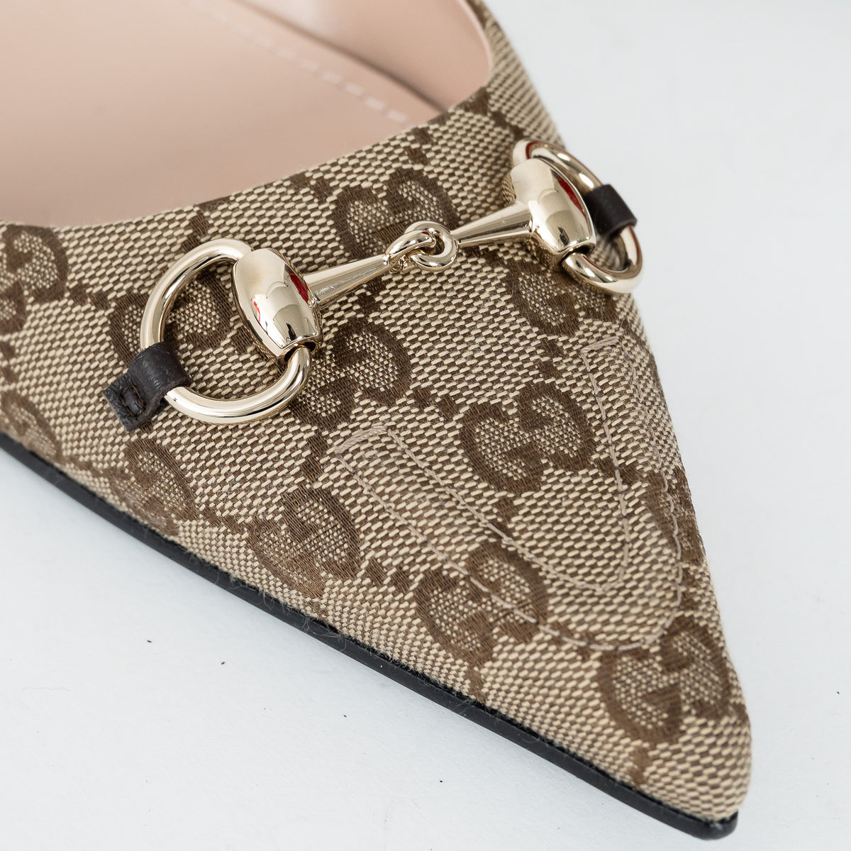 Gucci Beige GG Supreme Canvas Gold Horsebit Slingbacks Size 38