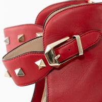 Valentino Red Smooth Leather Rockstud Ankle Strap Pumps Size 37.5