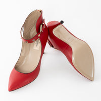 Valentino Red Smooth Leather Rockstud Ankle Strap Pumps Size 37.5