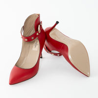 Valentino Red Smooth Leather Rockstud Ankle Strap Pumps Size 37.5