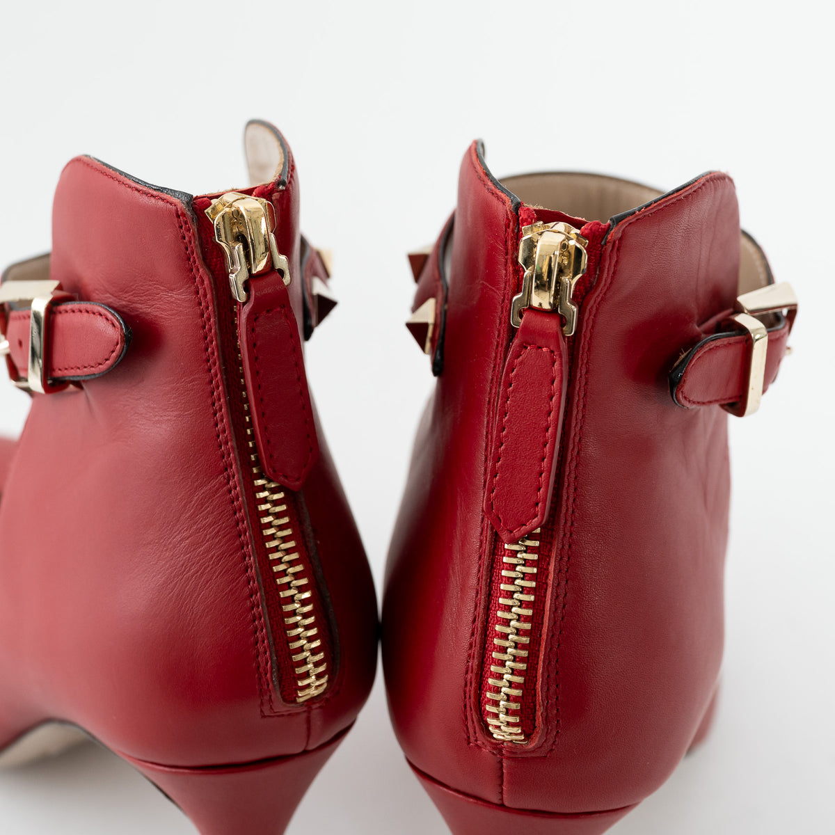 Valentino Red Smooth Leather Rockstud Ankle Strap Pumps Size 37.5