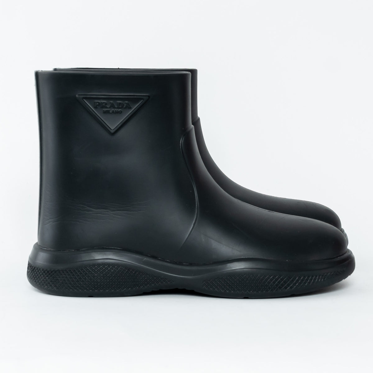 Prada Black Rubber Logo Ankle Boots Size 39