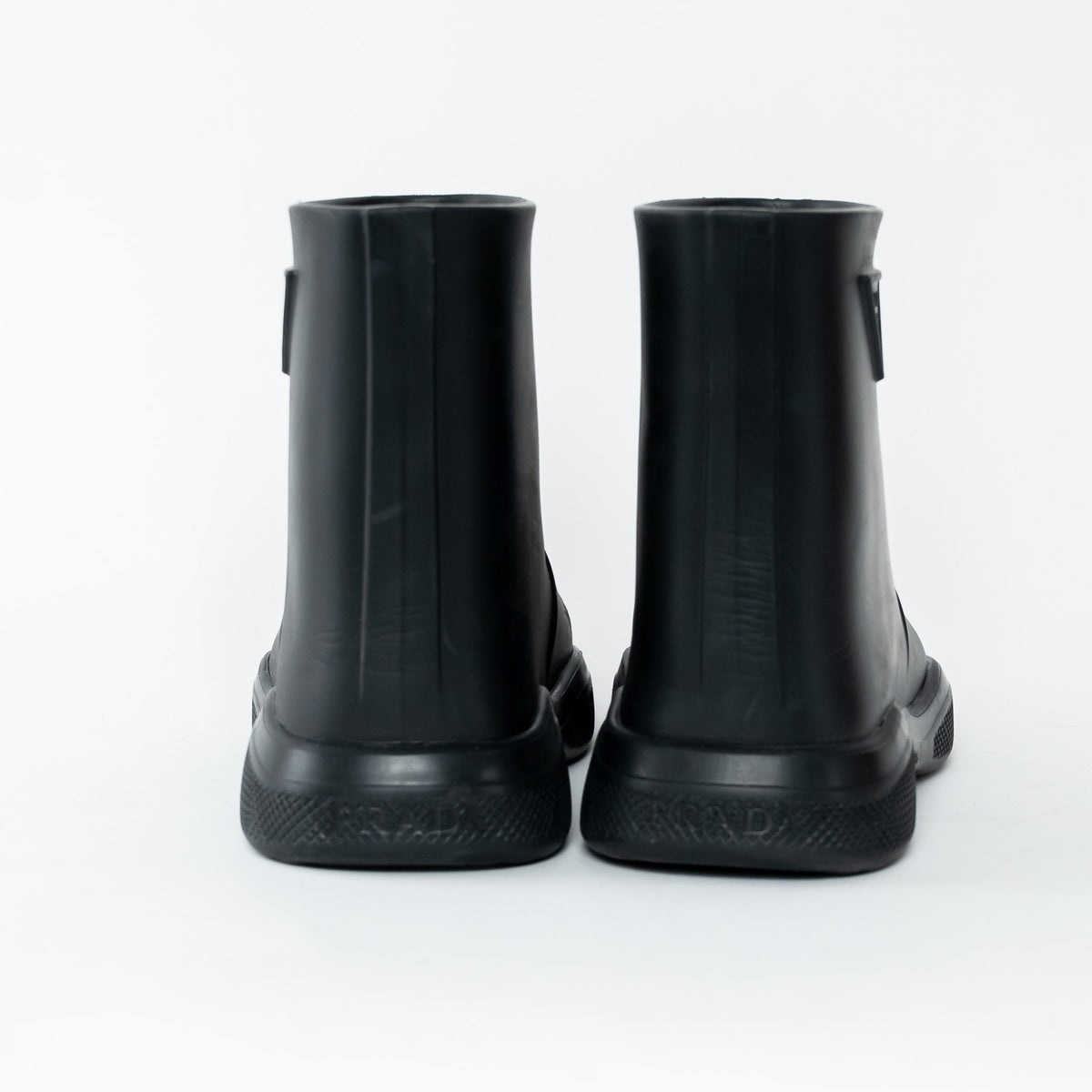 Prada Black Rubber Logo Ankle Boots Size 39