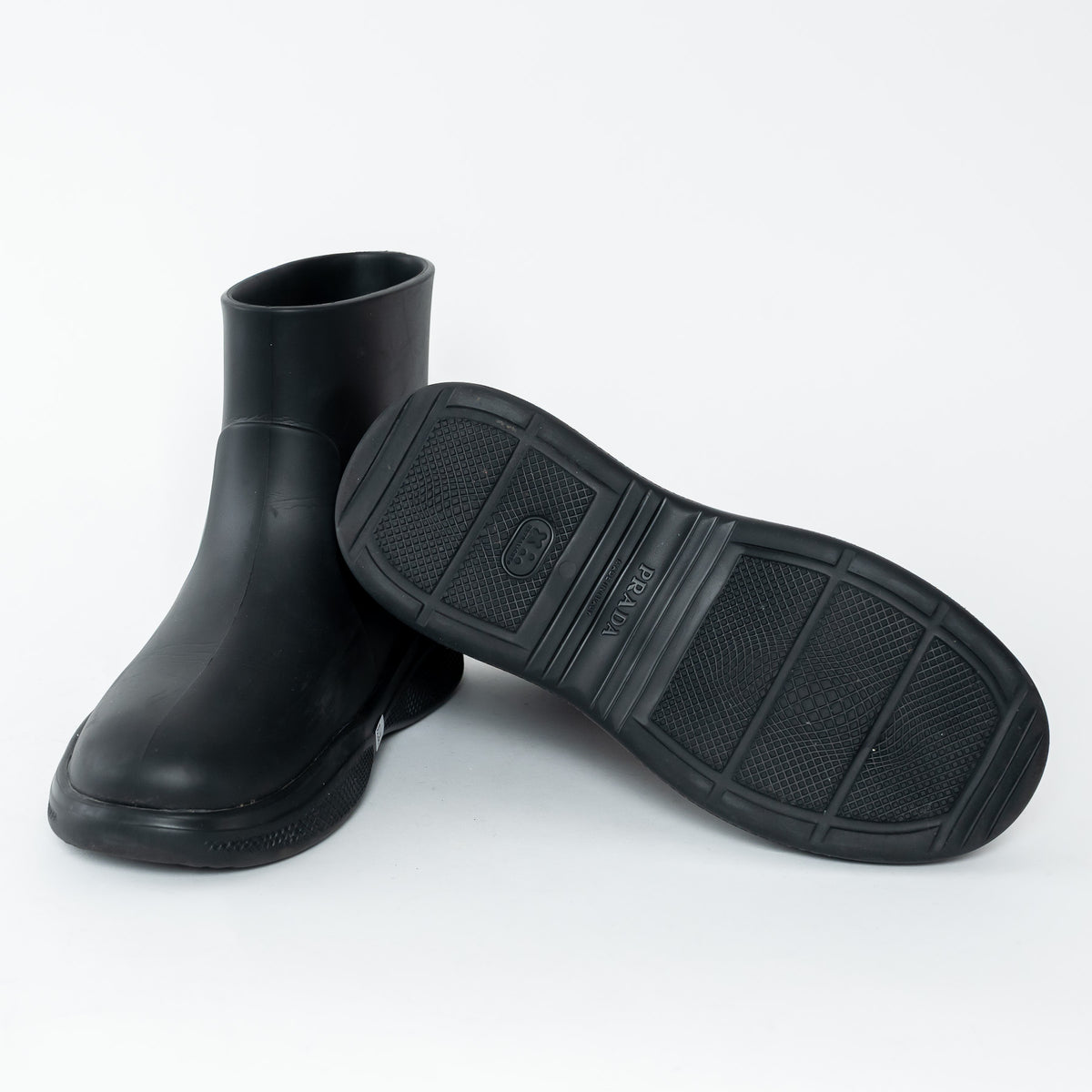 Prada Black Rubber Logo Ankle Boots Size 39