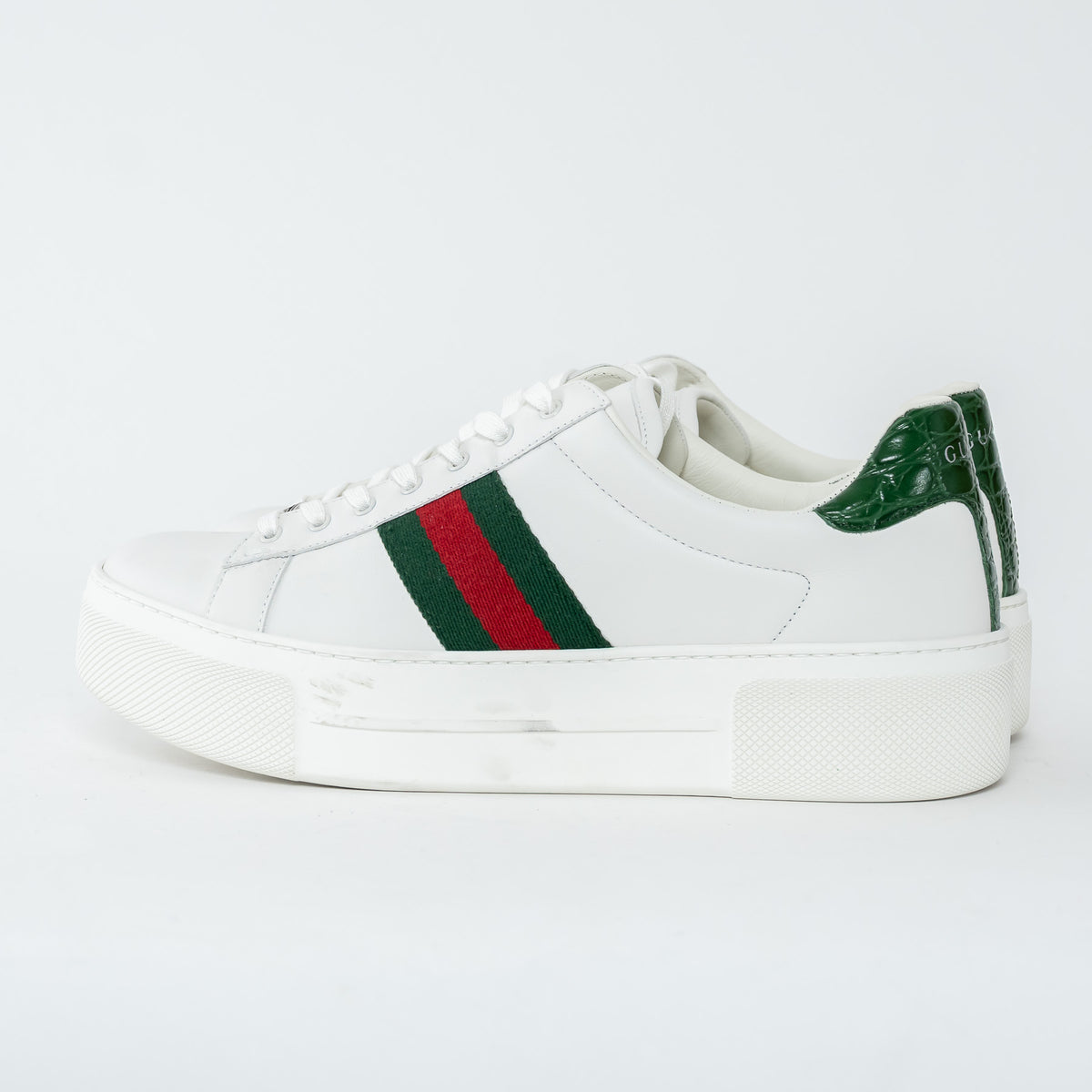 Gucci White Calf Leather Ace Platform Sneakers with Web Size 40