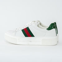 Gucci White Calf Leather Ace Platform Sneakers with Web Size 40