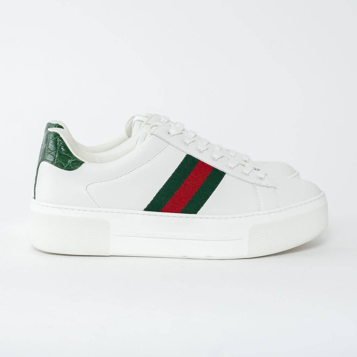 Gucci White Calf Leather Ace Platform Sneakers with Web Size 40