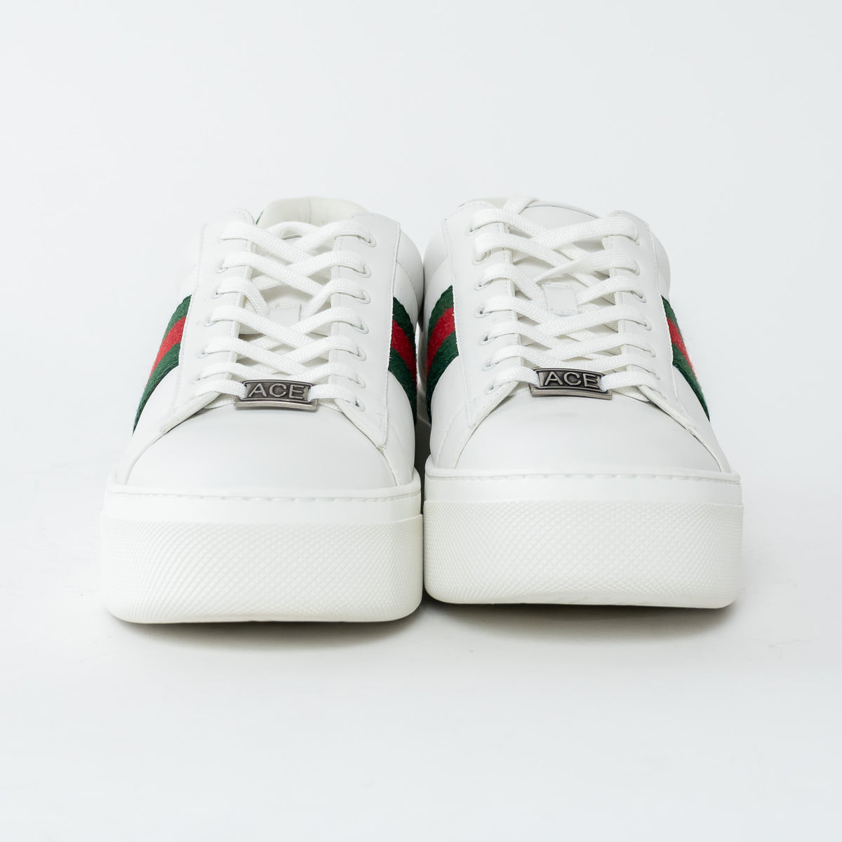 Gucci White Calf Leather Ace Platform Sneakers with Web Size 40