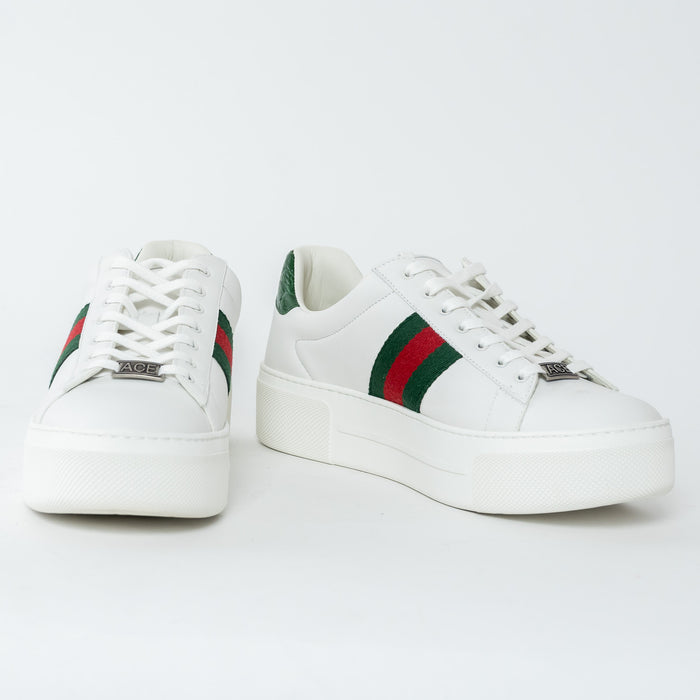 Gucci White Calf Leather Ace Platform Sneakers with Web Size 40