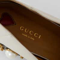 Gucci Ivory Leather Peyton Pearl Embellished Marmont Block Heel Loafers Size 41
