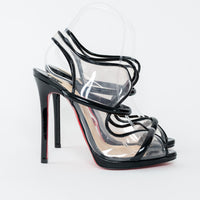 Christian Louboutin Black Patent Leather Clear PVC Aqua Ronda 120mm Sandals Size 38