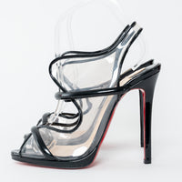 Christian Louboutin Black Patent Leather Clear PVC Aqua Ronda 120mm Sandals Size 38