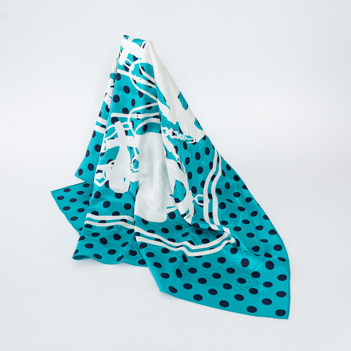 Hermes Turquoise/White Silk Brides de Gala Cavalcadour à Pois Scarf