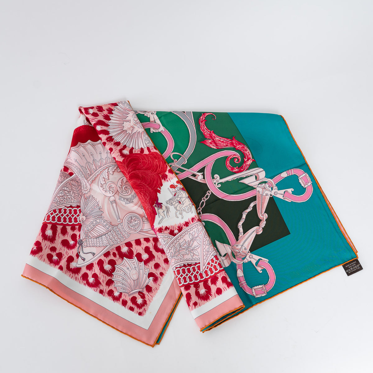 Hermes Red/Teal Silk Plumets du Roy Printed Scarf