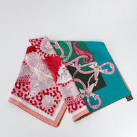 Hermes Red/Teal Silk Plumets du Roy Printed Scarf