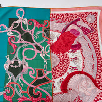 Hermes Red/Teal Silk Plumets du Roy Printed Scarf