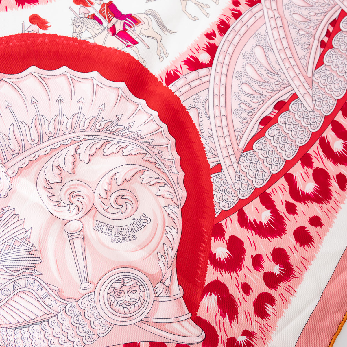 Hermes Red/Teal Silk Plumets du Roy Printed Scarf