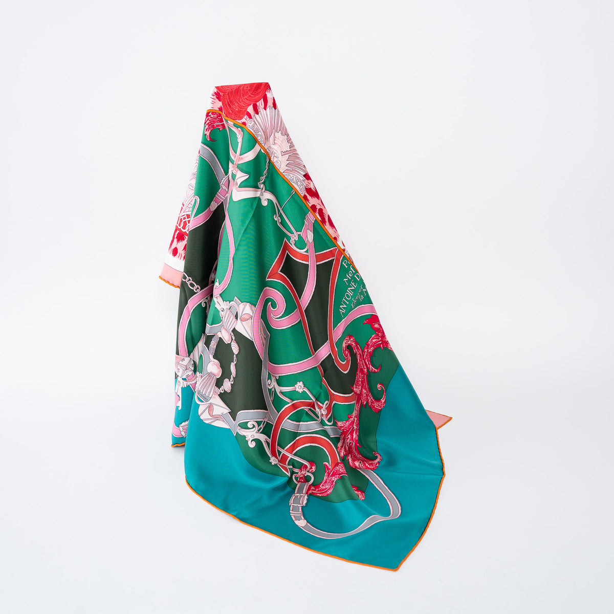 Hermes Red/Teal Silk Plumets du Roy Printed Scarf