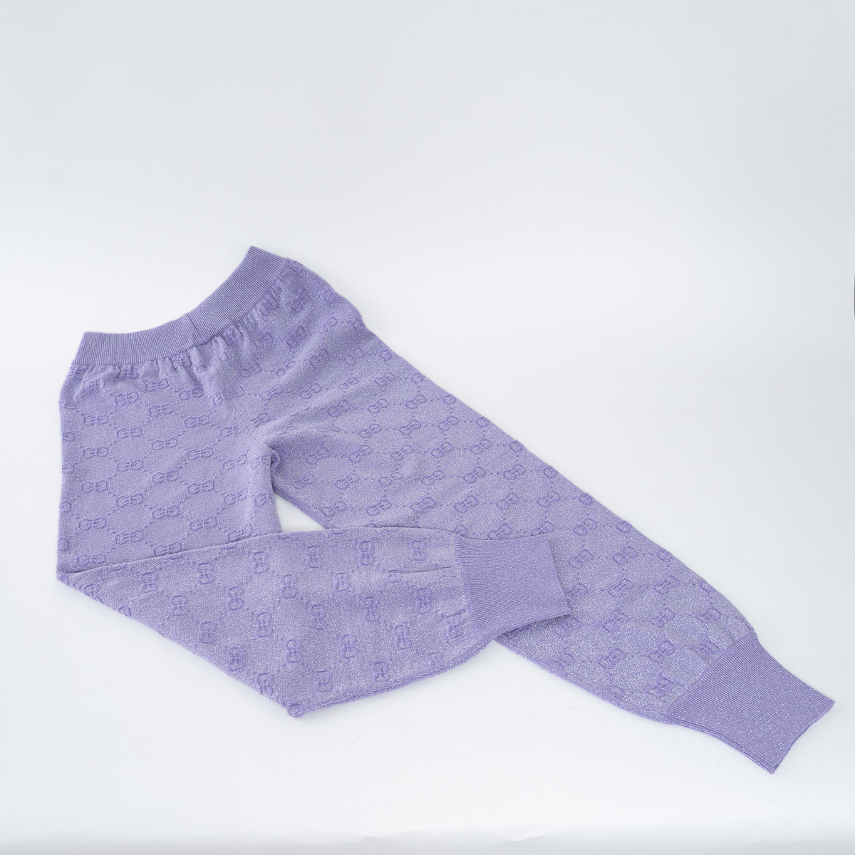 Gucci Purple/Metallic Wool Monogram Print Casual Pants Size S