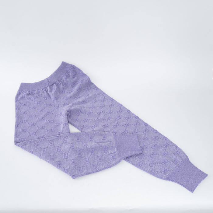Gucci Purple/Metallic Wool Monogram Print Casual Pants Size S