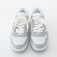 Prada White/Grey Calf Leather Downtown Low Top Sneakers Size 37.5